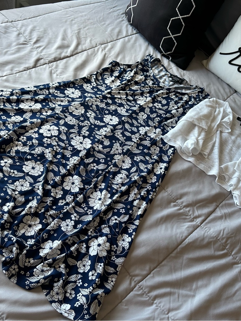Navy Floral Mini Dress with White Ruffle Sleeve
